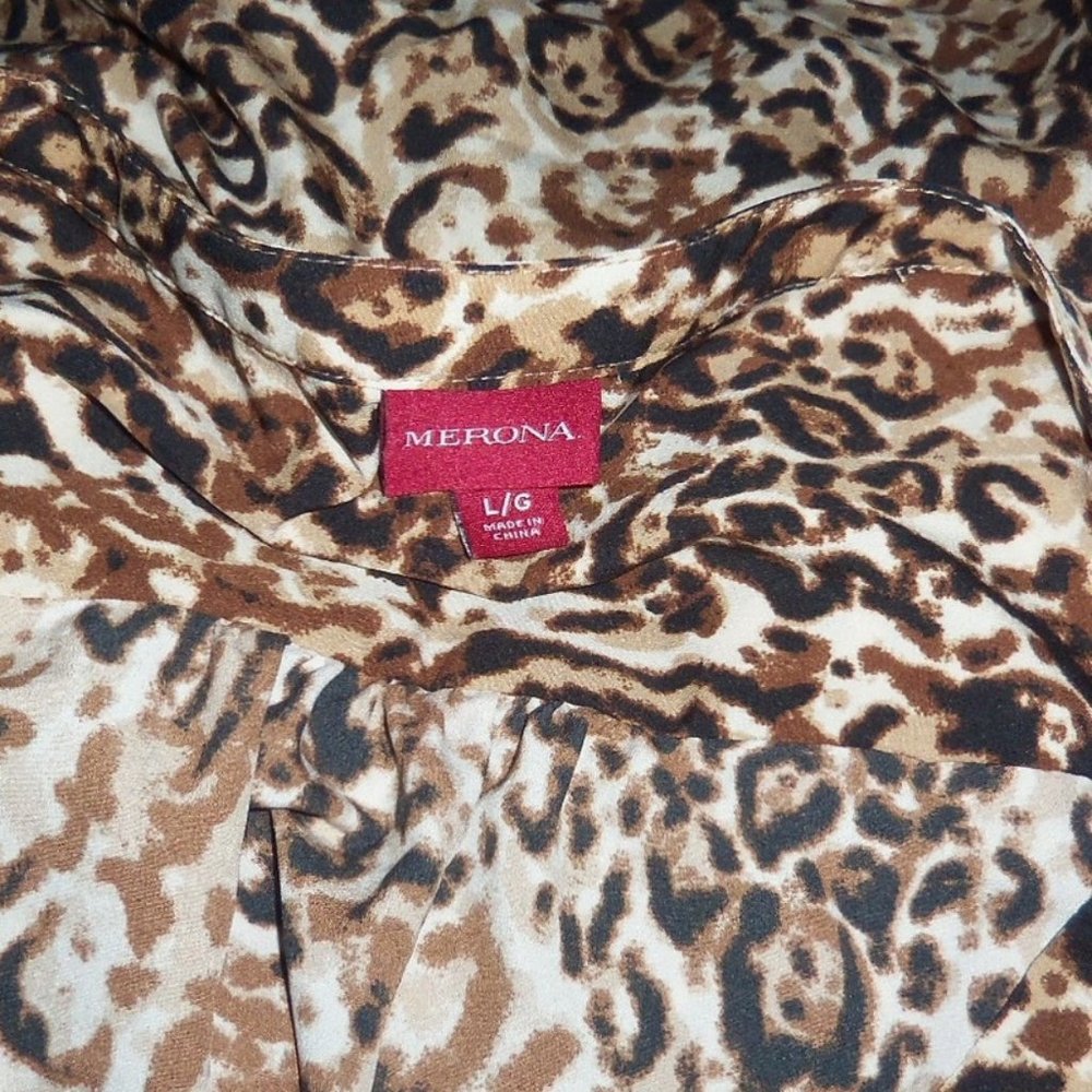 Merona Animal Print 3/4 Button Down Long Sleeve Blouse Top - Large - Picture 6 of 8